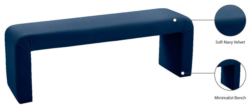 Minimalist Velvet Upholstered Bench, Navy