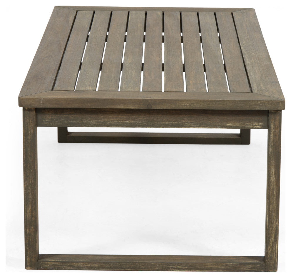 Johnlucas Outdoor Acacia Wood Loveseat and Coffee Table Set, Gray/Dark Gray