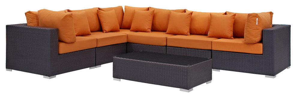 Expresso Orange Convene 7-Piece Outdoor Patio Sectional Set