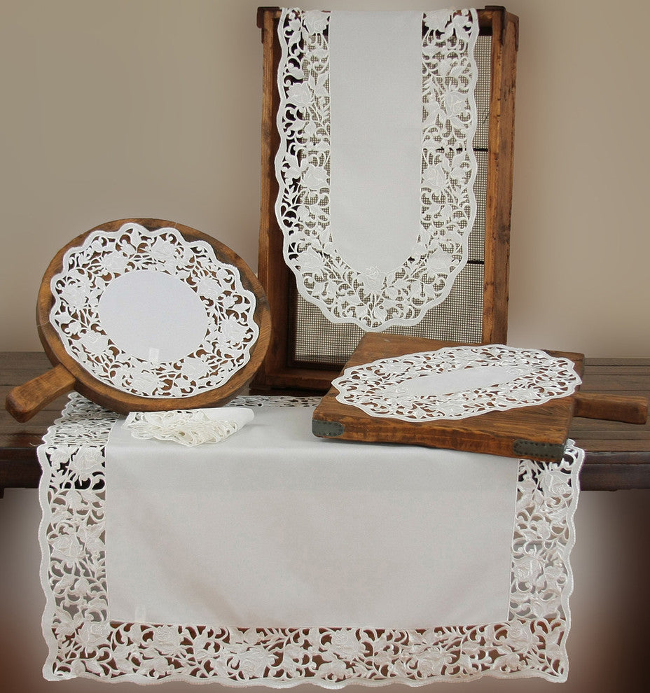 Somerset Embroidered Cutwork Floral Table Runner, 15"x72"