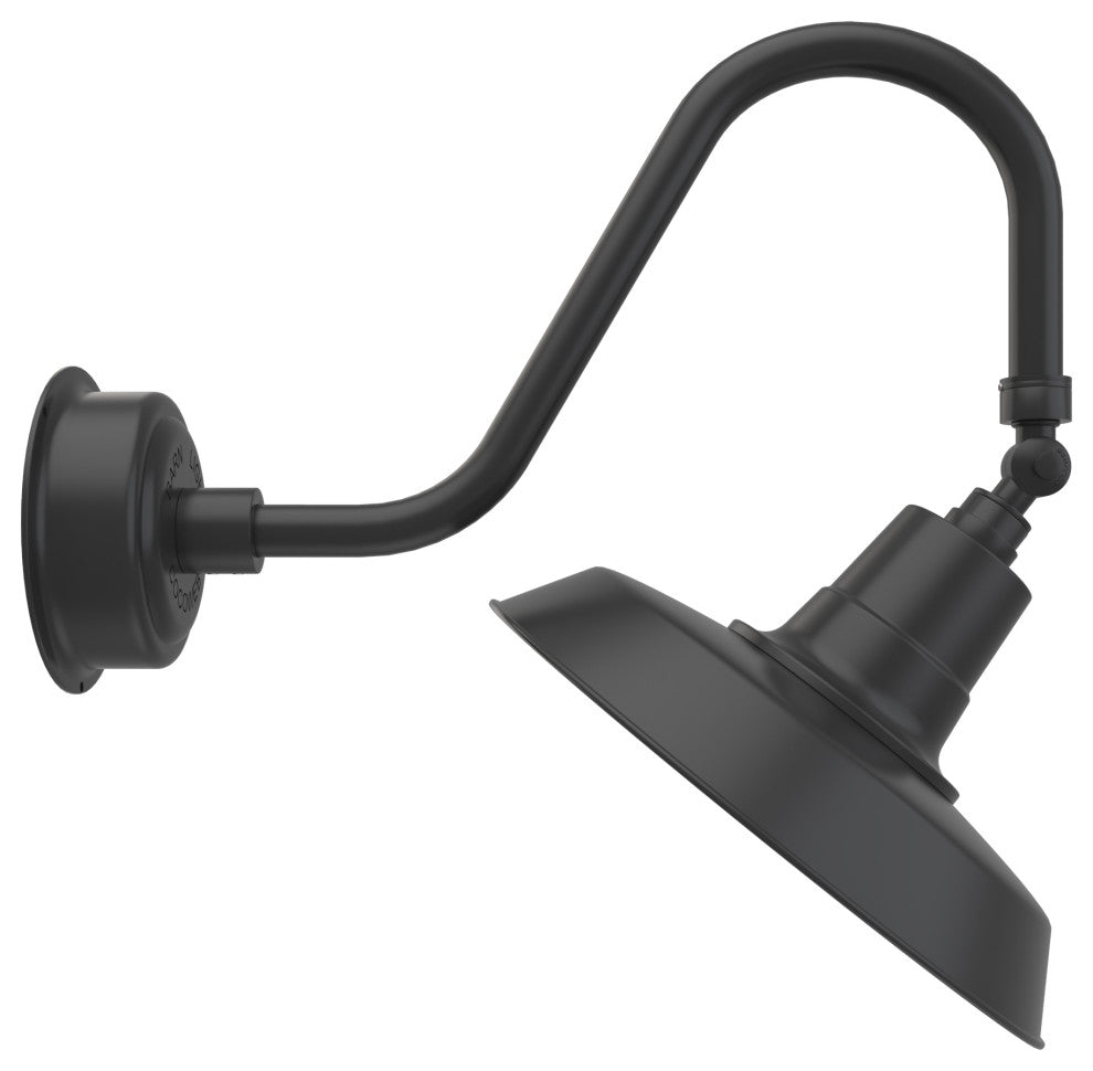 Cocoweb 14" Oldage Gooseneck Barn Light With Rustic Arm, Matte Black With Adju