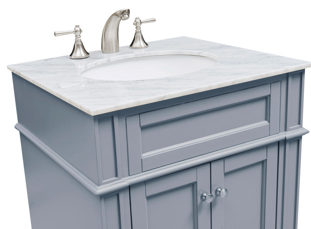 Home Living Vanity with Carrara White Marble Countertop, Gray, 24", Single Sink