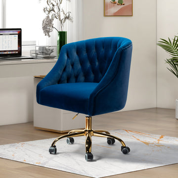 Home Office Swivel Chair with Button-Tufted Back, Navy