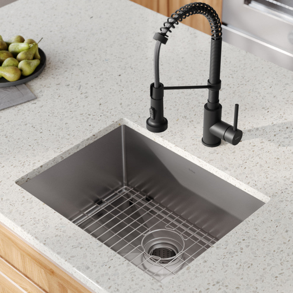 23" Undermount Stainless Steel Kitchen Sink, Pull-Down Faucet MB, Dispenser