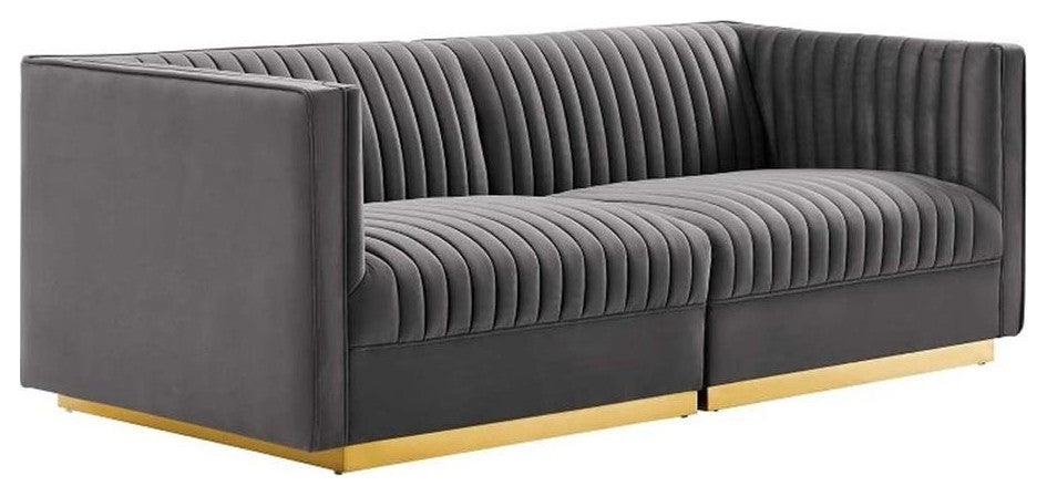 Modway Sanguine Velvet Modular Sectional Sofa Loveseat in Gray