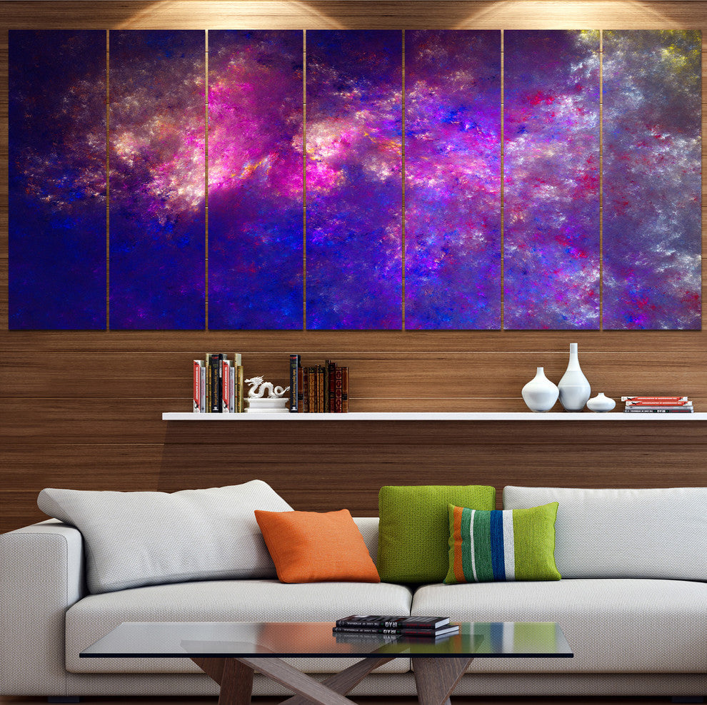 Clear Purple Starry Fractal Sky, Abstract Canvas Art Print, 83"x32", 7 Panels