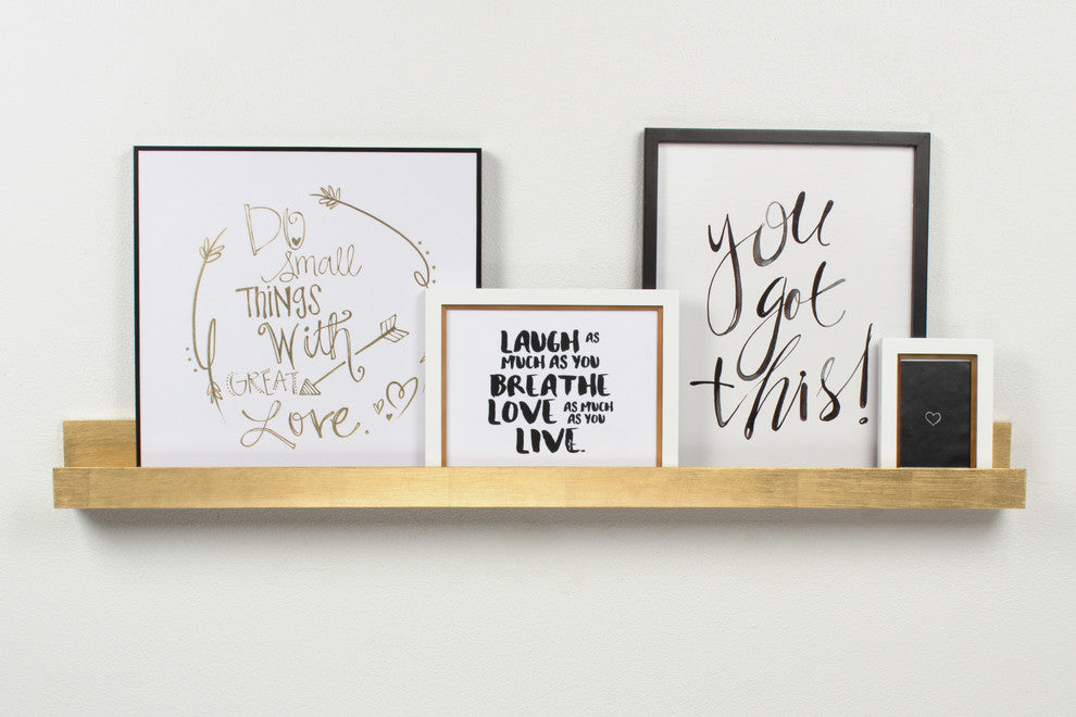Levie Wooden Picture Ledge Wall Shelf, Gold 42