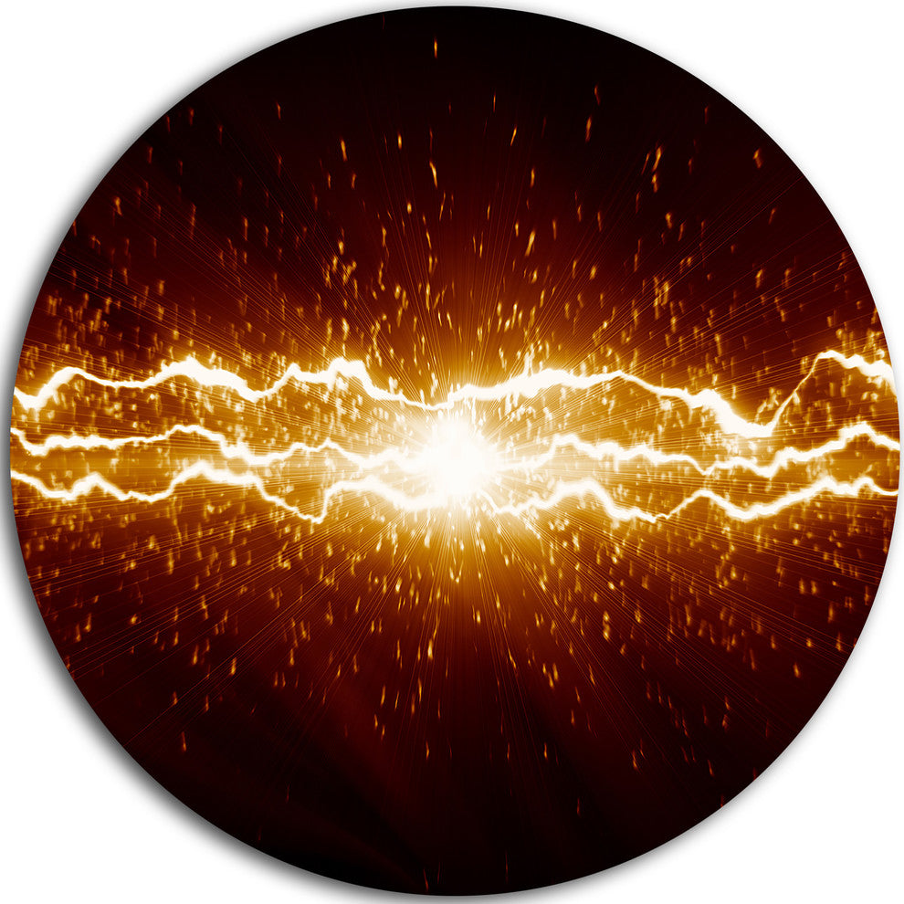 Lightning On Dark Sky, Contemporary Large Disc Metal Wall Art, 11"