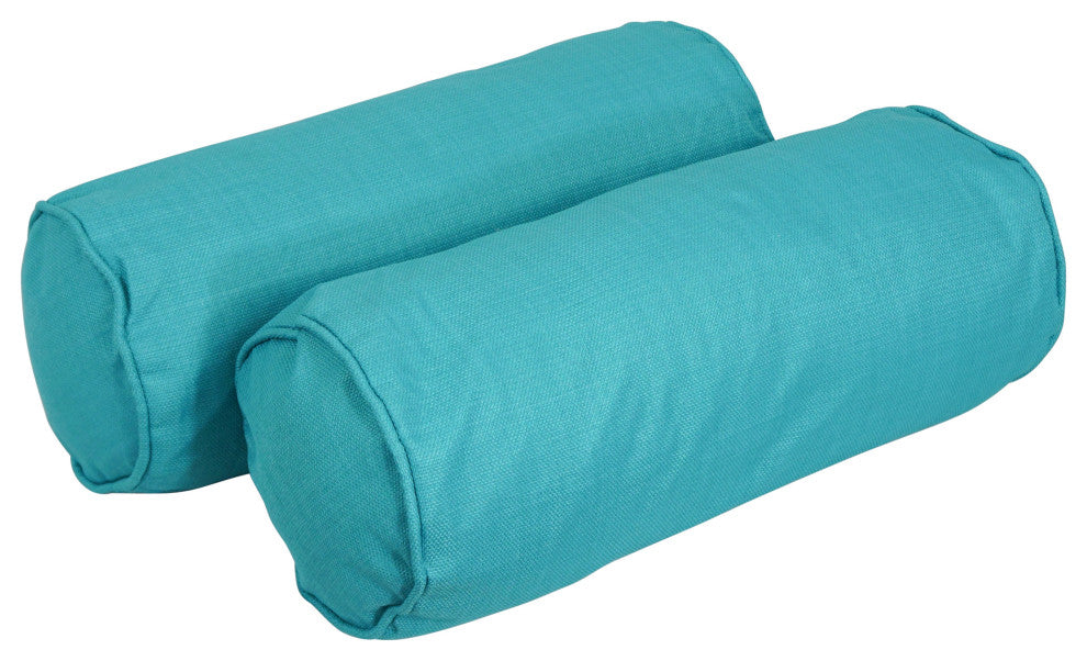 20"X8" Double-Corded Polyester Bolster Pillows With Inserts, Set of 2, Aqua Blue