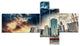 Sunset Colors of Manhattan, Cityscape Photo Canvas Print, 60"x32", 5 panels
