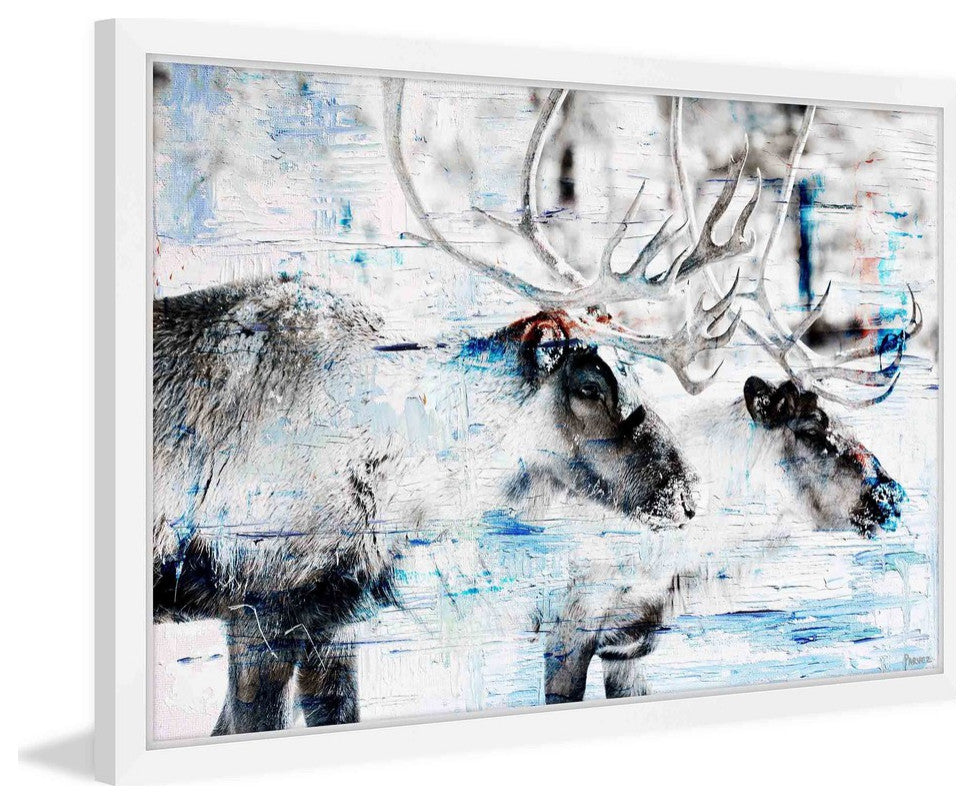 Parvez Taj "Conversating Deer" Framed Painting Print, 36"x24"