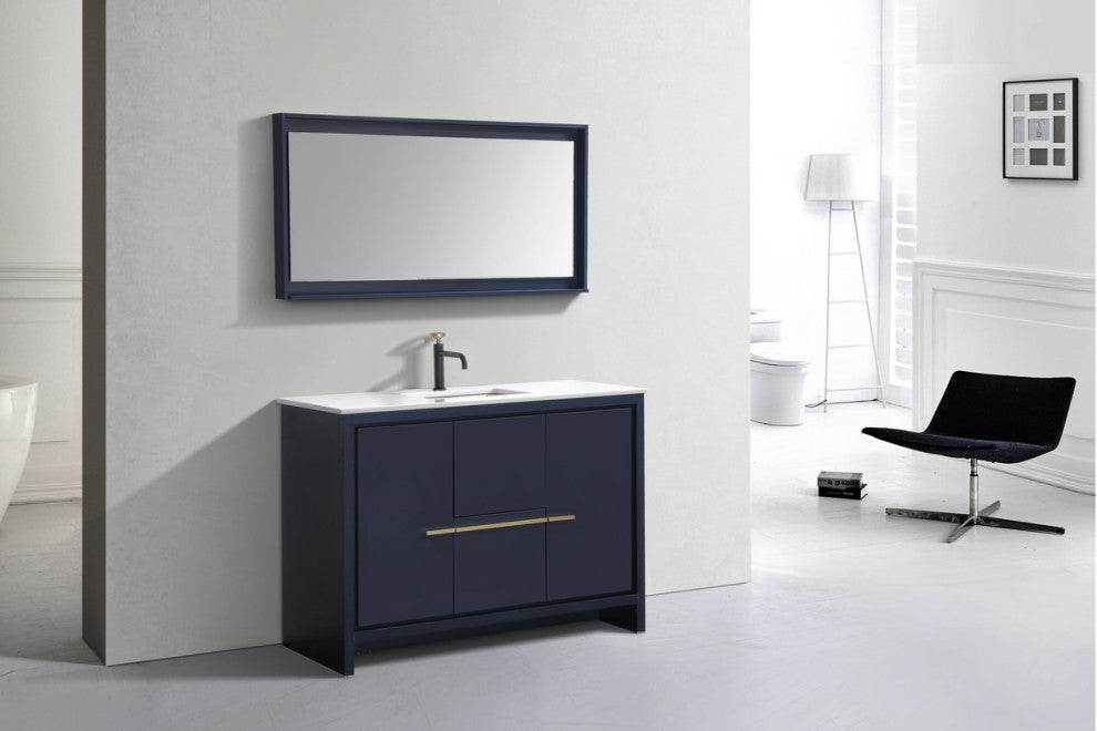 KubeBath Dolce 48" Bathroom Vanity With White Quartz Countertop, Ash Gray, Blue
