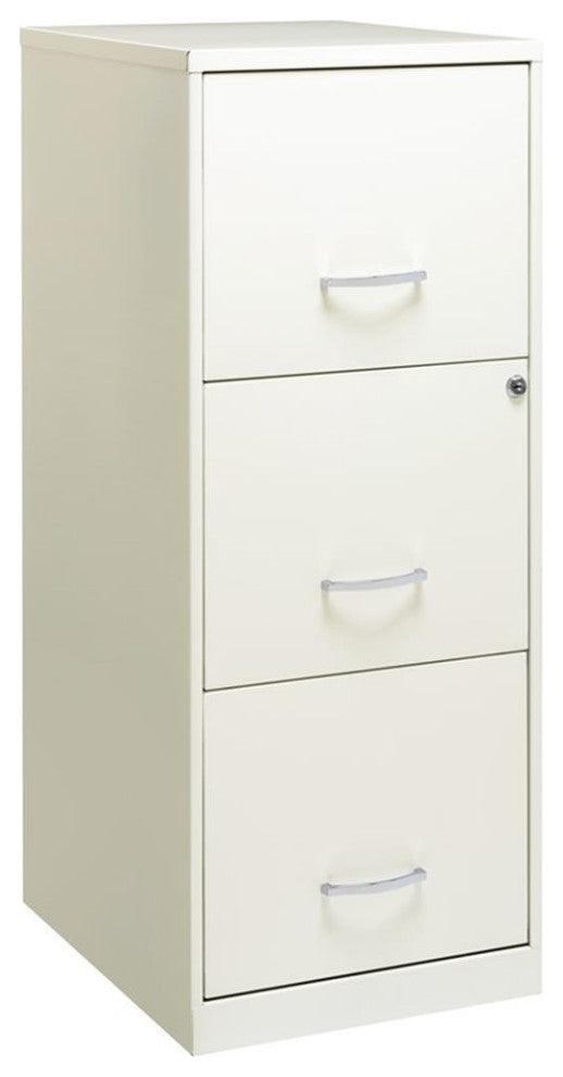 Home Square 3 Drawer Vertical Metal Filing Cabinet Set in Pearl White (Set of 2)