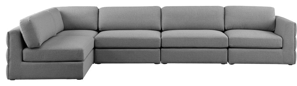 Beckham Linen Textured Fabric 5-Piece Modular L-Shaped Sectional, Grey