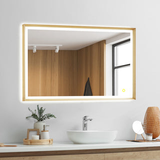 Apollo Anti-Fog Dimmable Vanity, LED Lighted Wall Mirror, Brushed Gold, 48"