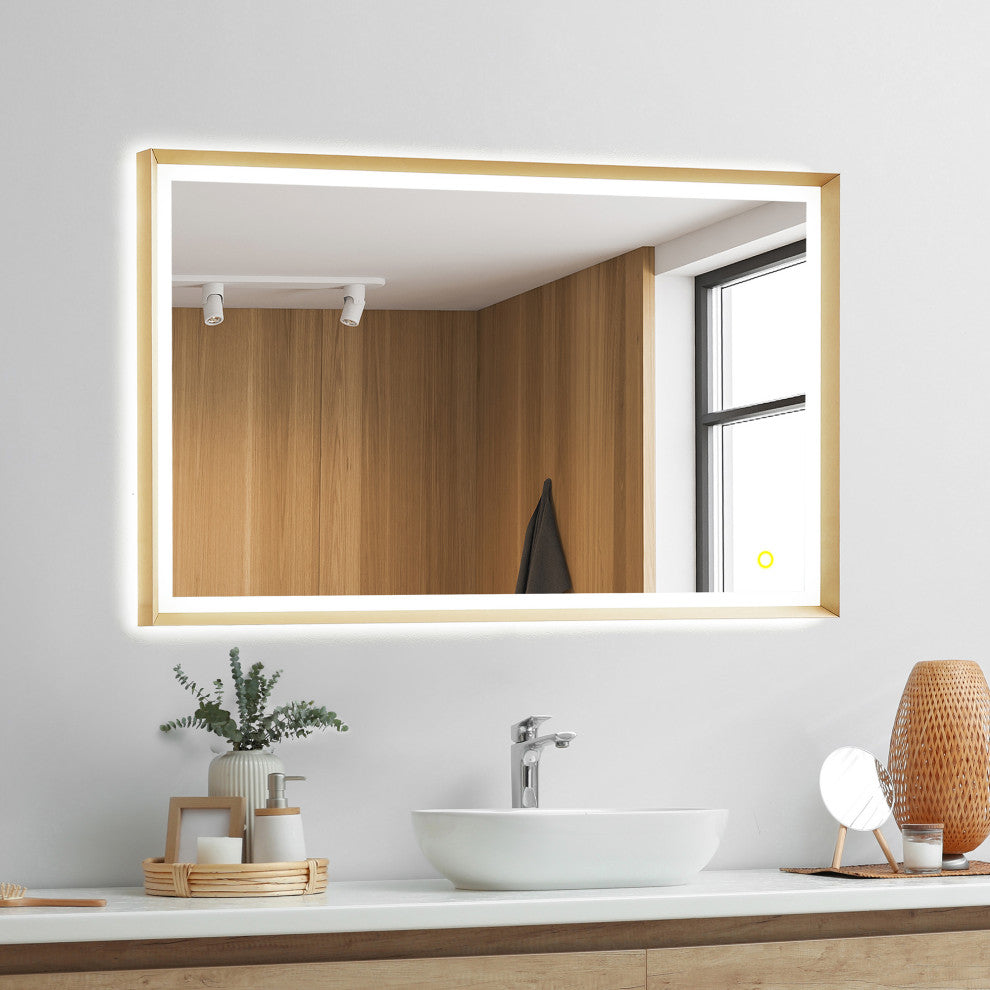 Apollo Anti-Fog Dimmable Vanity, LED Lighted Wall Mirror, Brushed Gold, 48"