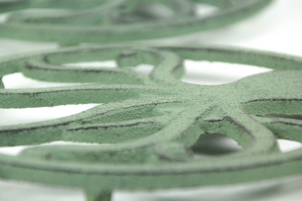 Distressed Coastal Cast Iron Octopus Sea Foam Green Trivet Set of 2