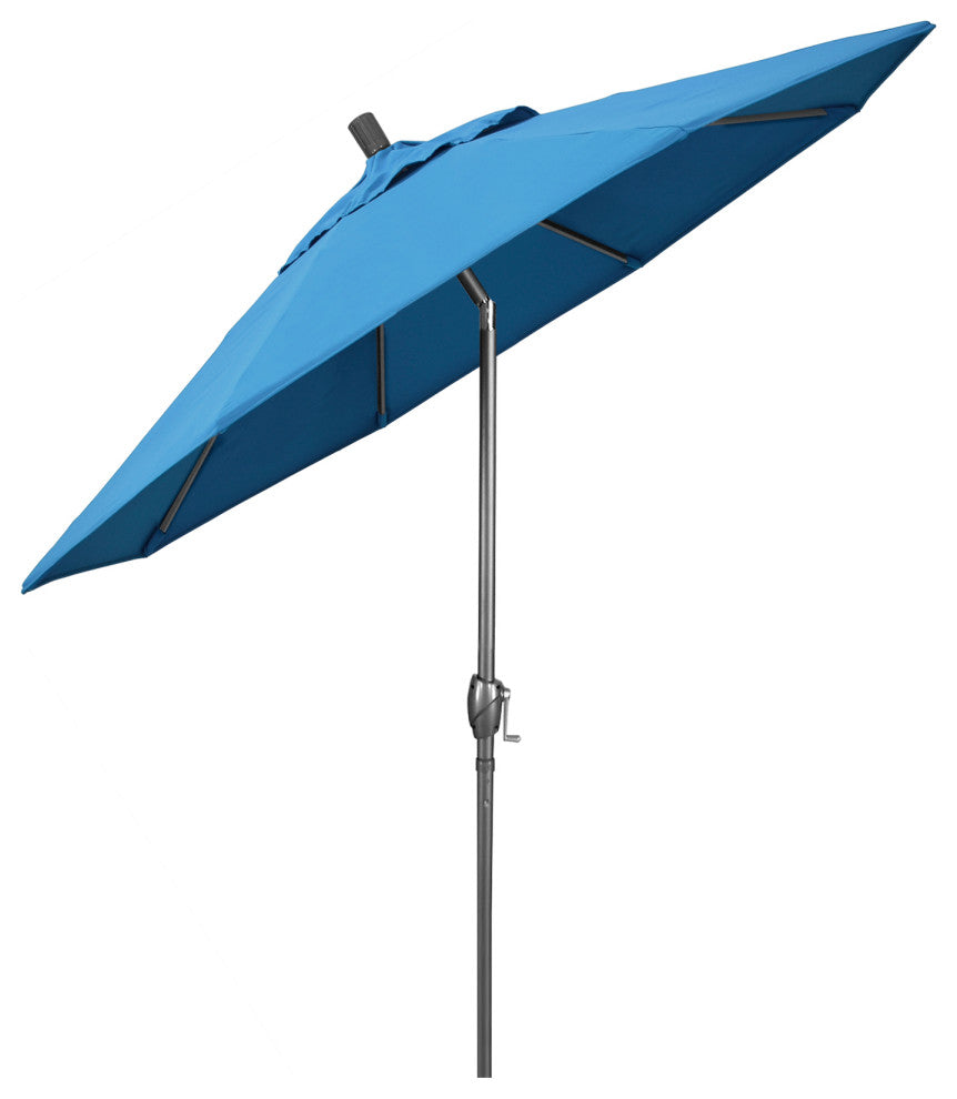 7.5' Grey Push-Button Tilt Crank Lift Aluminum Umbrella, Olefin, Frost Blue