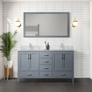 Jacques 60" Dark Gray Double Bath Vanity Cabinet Carrara Marble Top Square Sinks