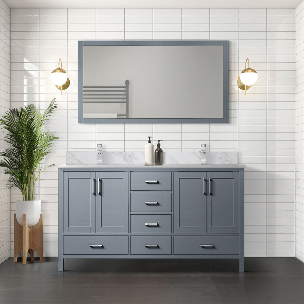 Jacques 60" Dark Gray Double Bath Vanity Cabinet Carrara Marble Top Square Sinks