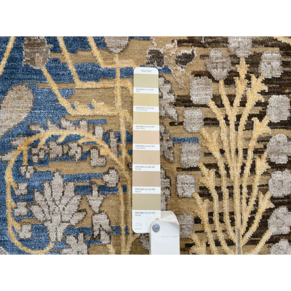 Tan/Brown Silk With Textured Wool Hand Knotted Sarouk Square Rug, 12'0"x12'2"