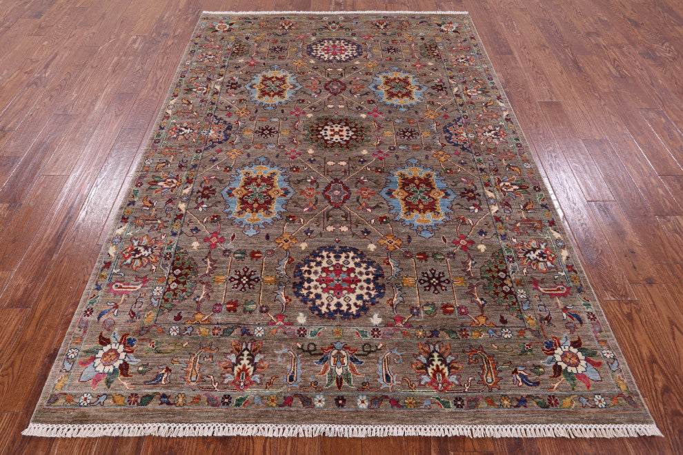 Peshawar Hand-Knotted Wool Rug 6' 1" X 8' 10" Q10090