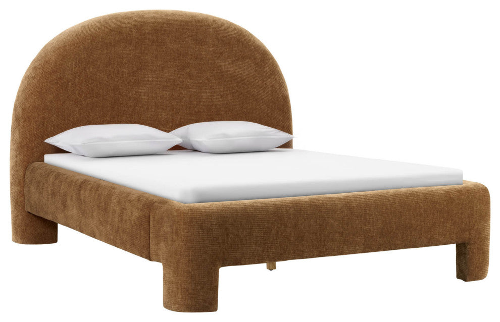 Nina Upholstered Platform Bed, Brown, Queen
