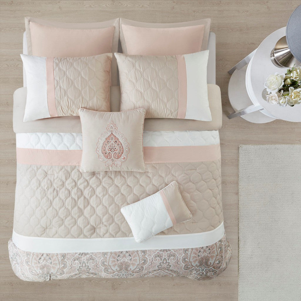 510 Design Shawnee 8 Piece Comforter Set, Blush, Queen