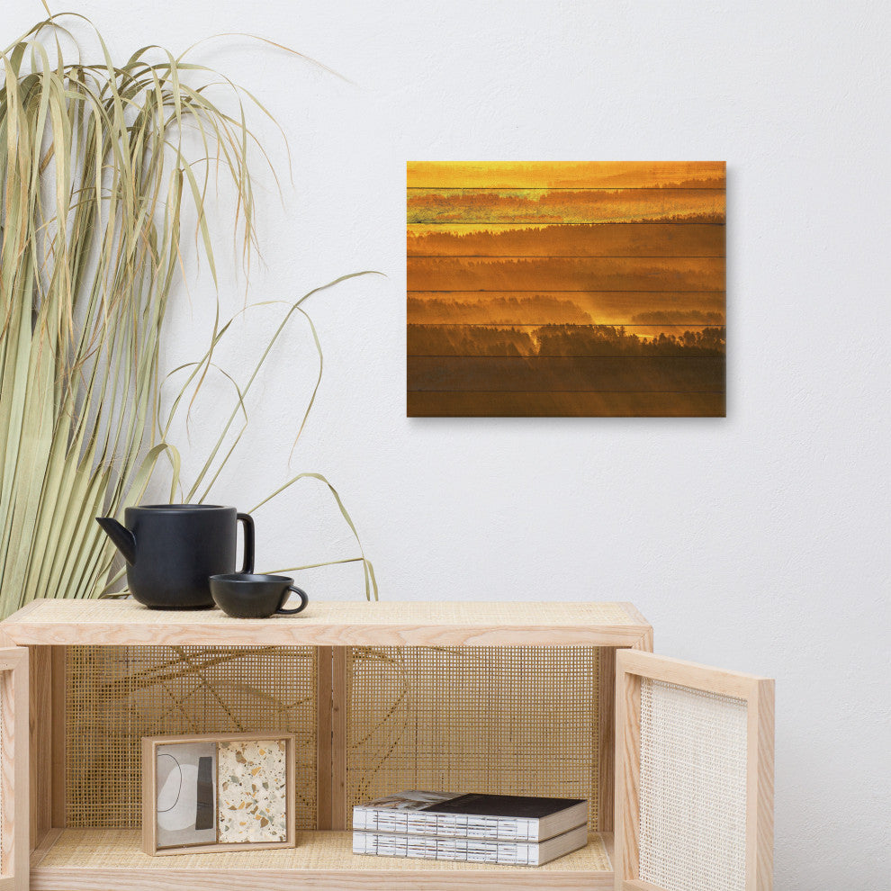 Faux Wood Golden Mist Valley - Hills & Mountain Range Canvas Prints, 16" X 20"