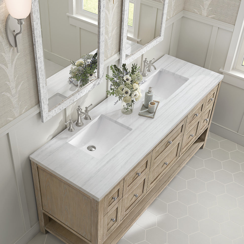 Breckenridge 72" Double Vanity, Oak, 3 CM Arctic Fall Solid Surface Top