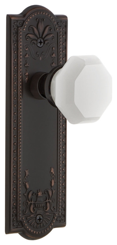 Meadows Plate Passage Waldorf White Milk Glass Knob, Timeless Bronze