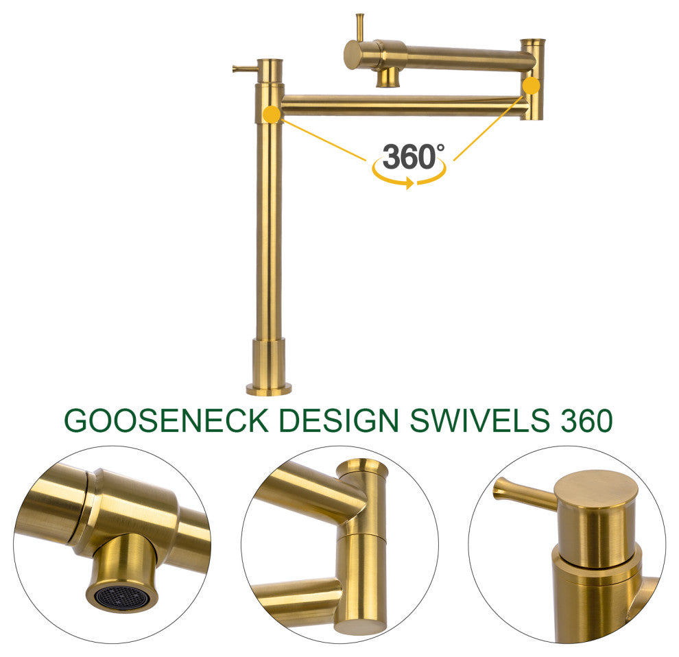 Copper Pot Filler Kitchen Faucet Deck-Mounted, Brushed Gold