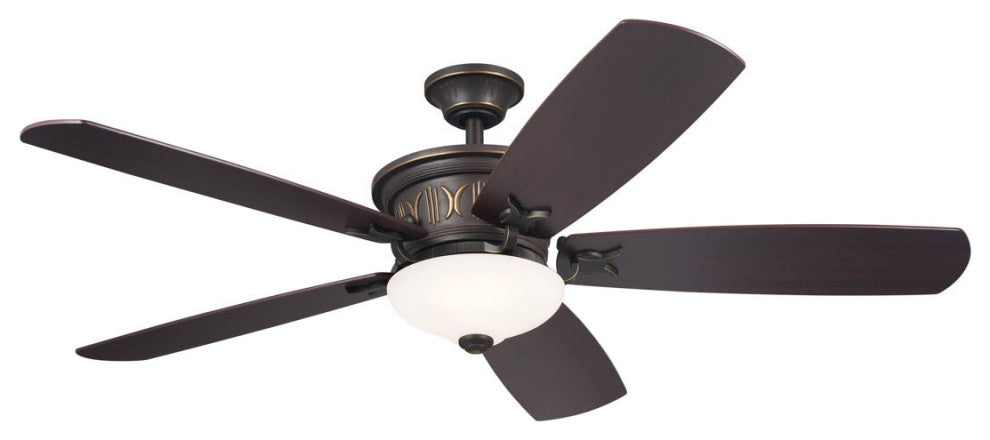 56" Crescent Ceiling Fan, Olde Bronze, Reversible Walnut/Cherry Blades