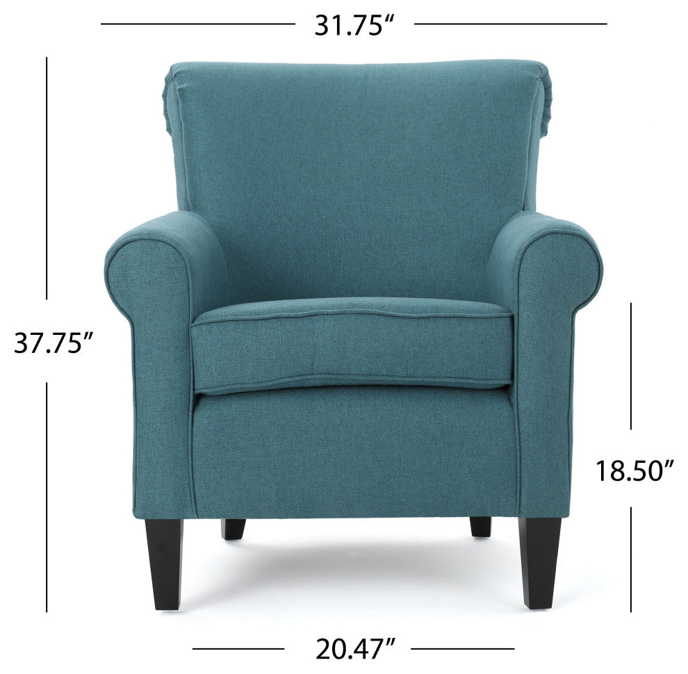 GDF Studio Manon Plush Comfortable Fabric Club Chair, Teal