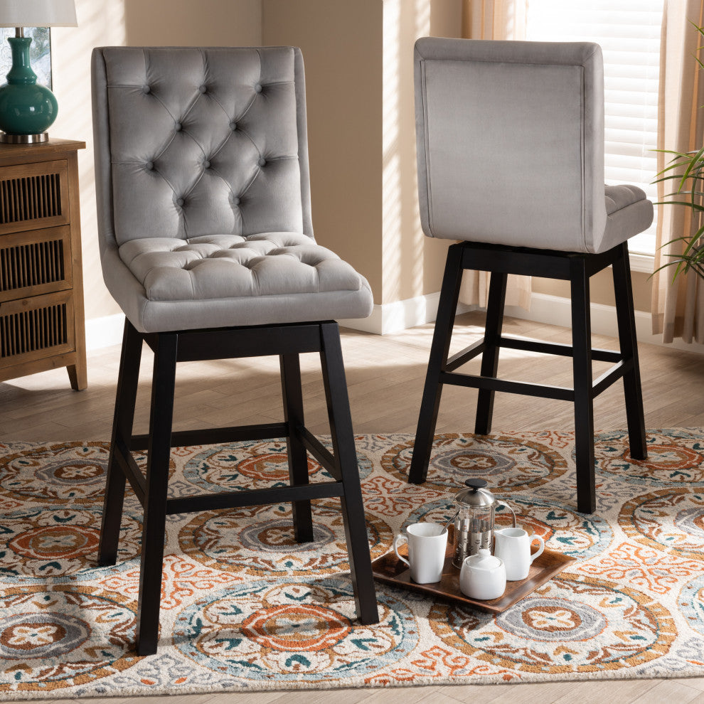 Hempstead Gray and Espresso Brown Finish 2-Piece Swivel Bar Stool Set