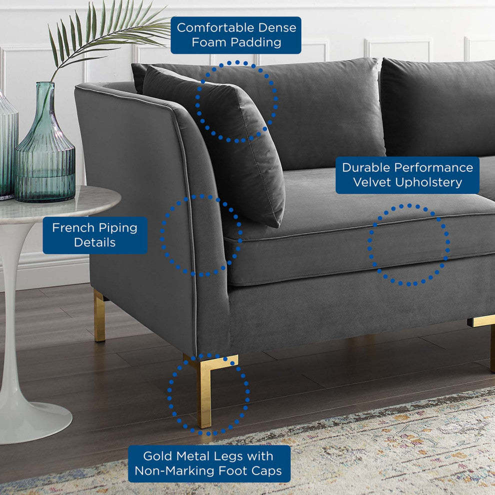 Sectional Sofa Set, Velvet, Gray, Modern, Living Lounge Hotel Hospitality