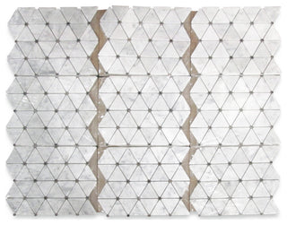 White Carrara Marble Triangle Mosaic Tile Emperador Dark Dots Polished, 1 sheet