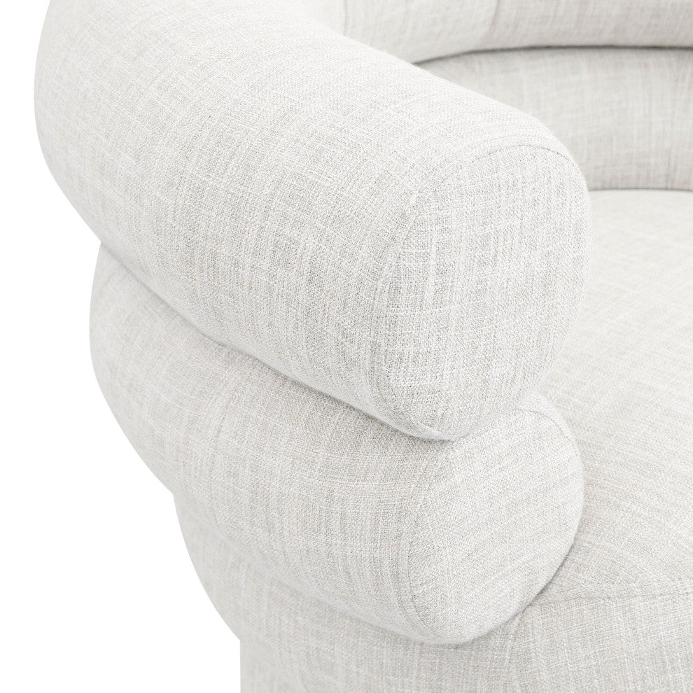 Valentina Linen Textured Fabric Upholstered Accent Swivel Chair, Cream