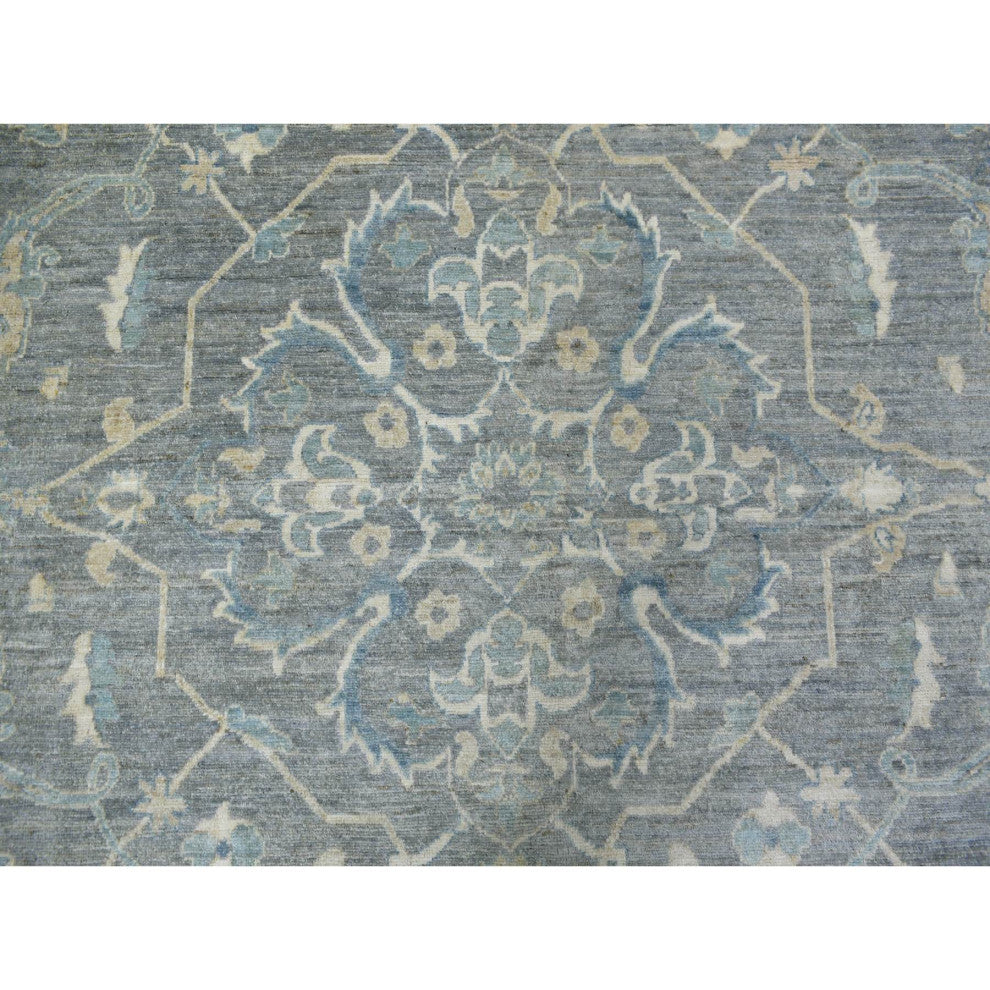 Light Gray, Fine Peshawar, Soft Wool Hand Knotted Oversized Rug, 12'0"x14'6"