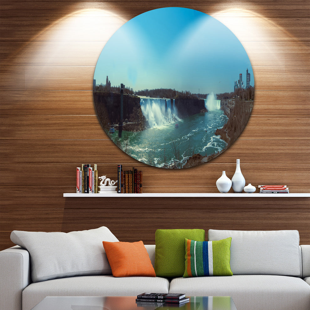 Niagara Falls Viewed From Canada, Seascape Disc Metal Artwork, 11"