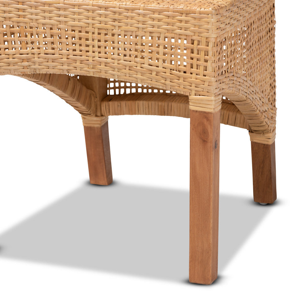 Moscow Natural Brown Rattan and Walnut Brown Finished Wood Dining Chair Set