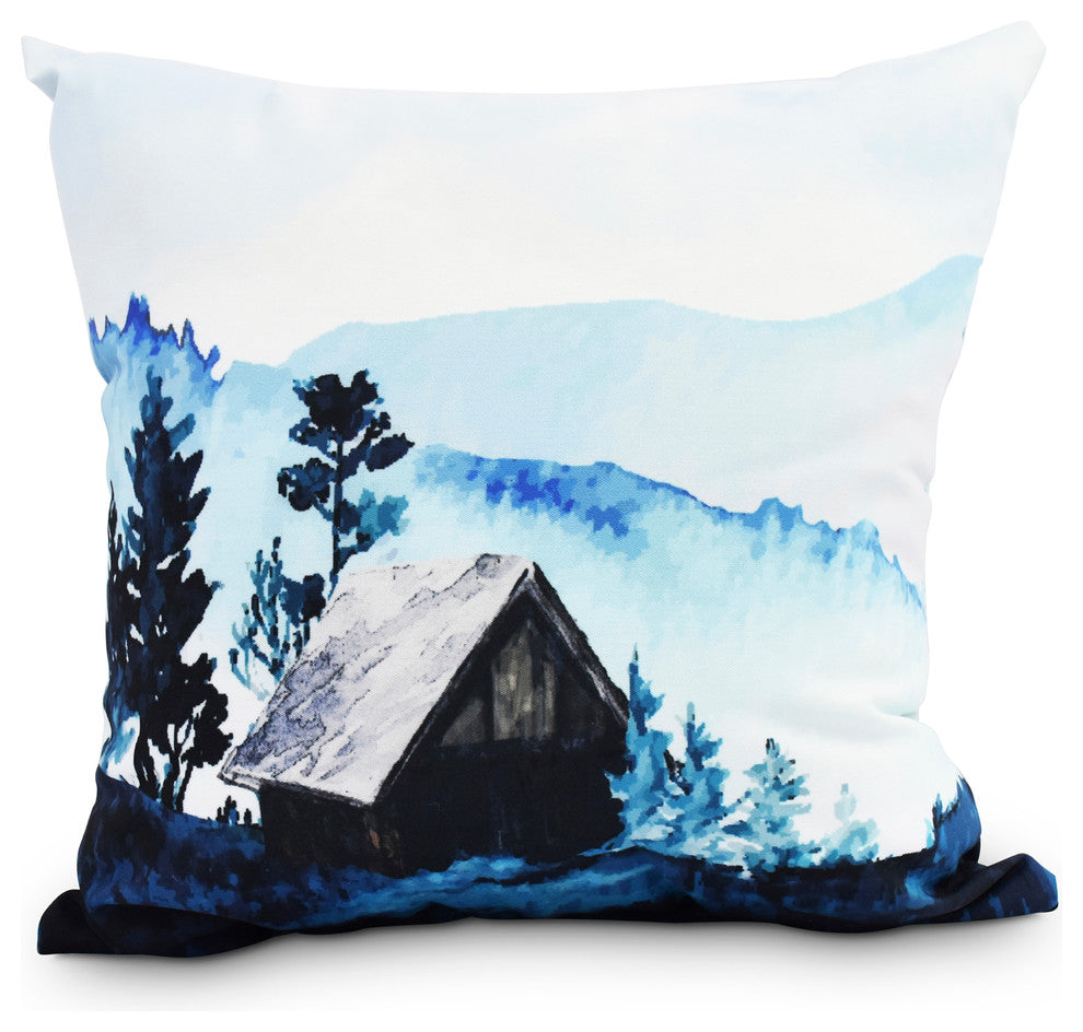 Cabin in the Woods 26" Blue Holiday Print Decorative Throw Pillow