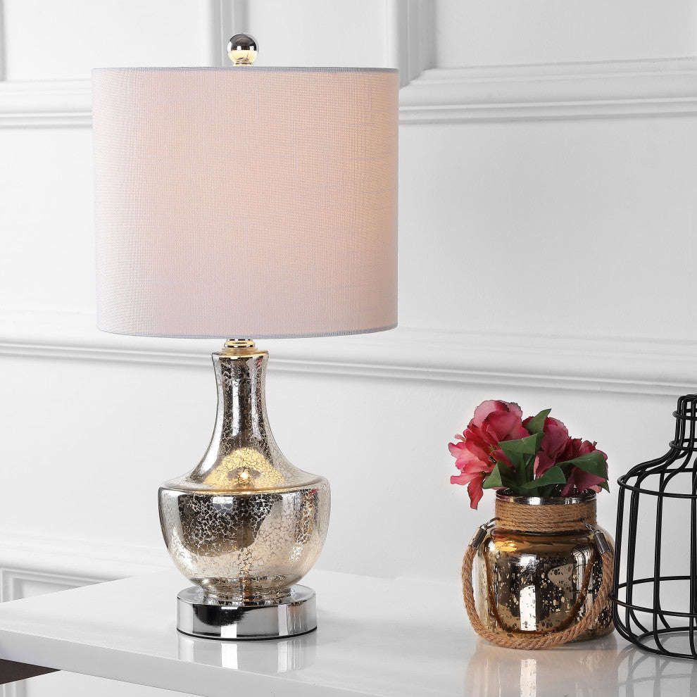 Colette 20" Mini Glass Table Lamp, Silver, Single