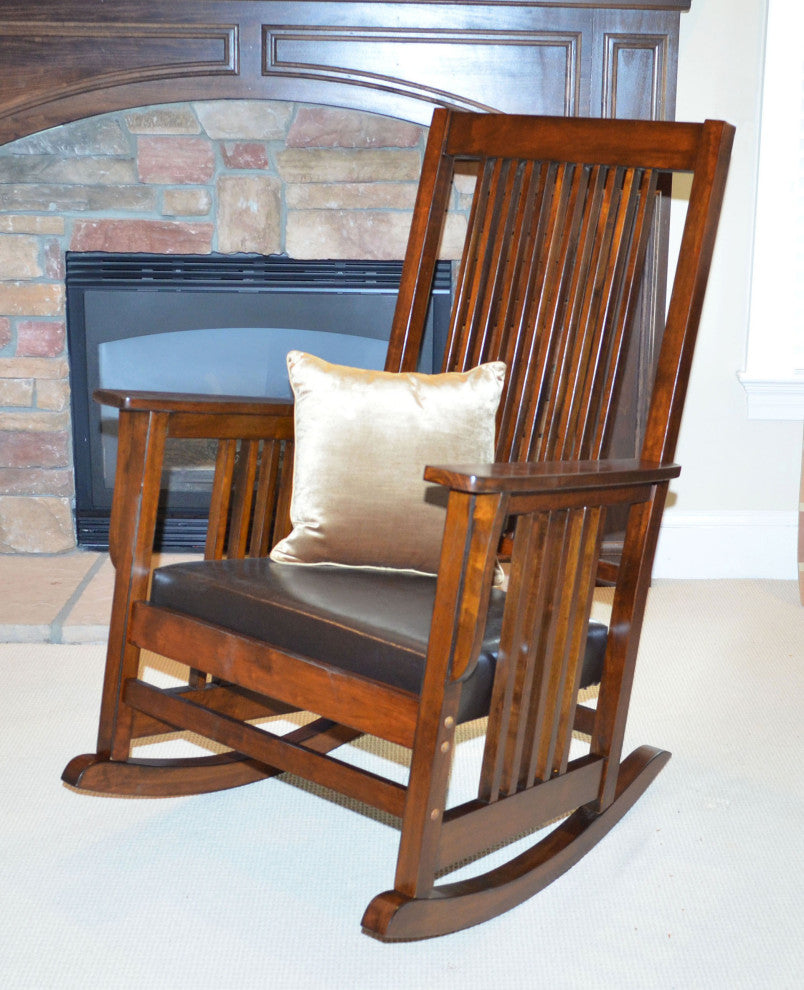 Chestnut Mission Rocker - Brown Upholstery