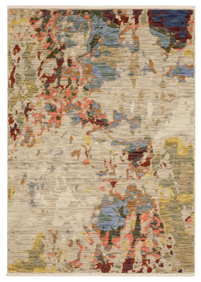 Saturn Melded Abstract Beige/Multi Wool Blend Area Rug 3'3" x 5'