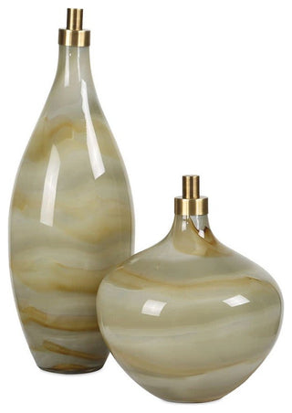 Uttermost 18223 Cascade 6-1/4"W Glass and Iron Bottles - Set of 2 - Caramel /