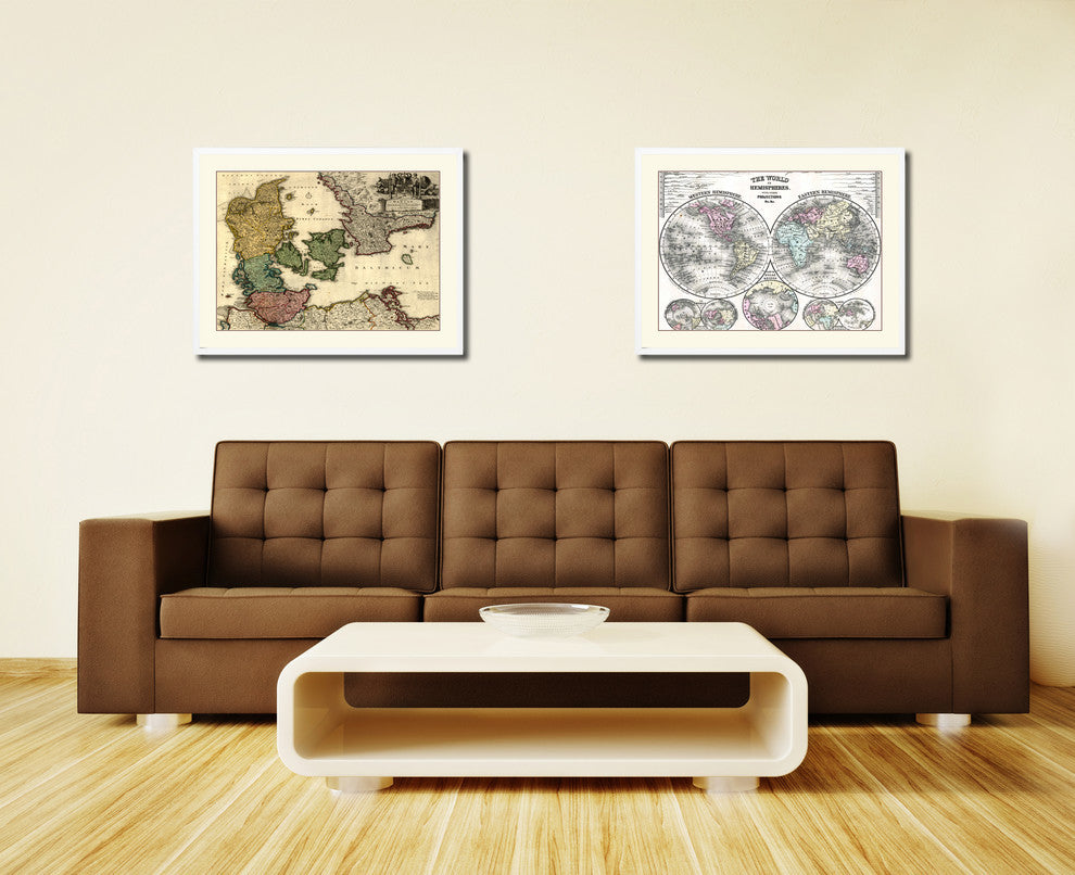 Denmark Centuries Old Map Print On Canvas With Frame Art Collection 16" X 21"