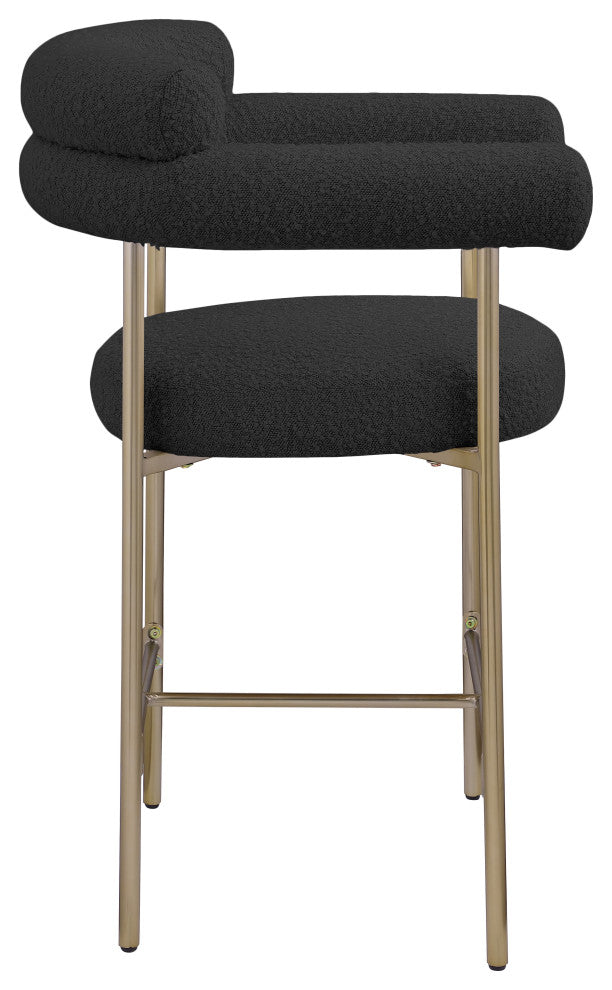 Blake Boucle Fabric Upholstered Counter Stool, Set of 2, Black, Brushed Finish