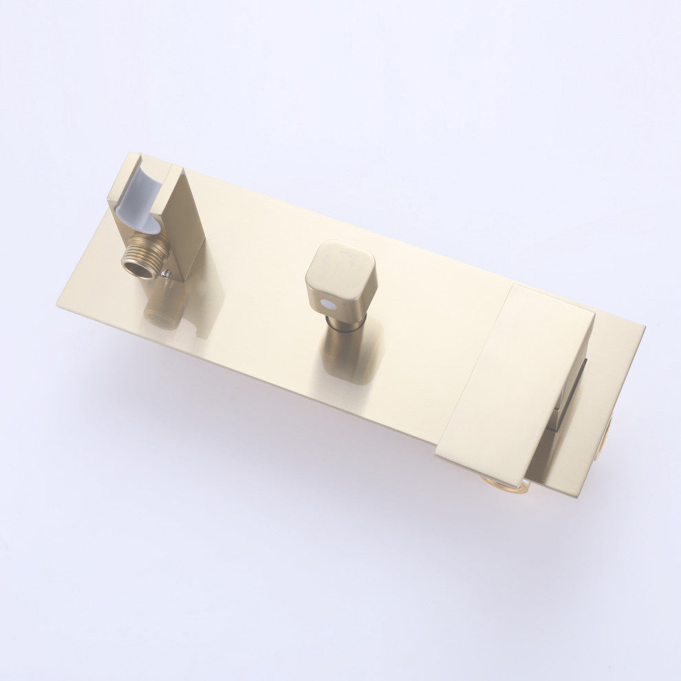 Wall Mounted Pressure Balanced Roman Tub Faucet with Hand Shower, Brushed Gold