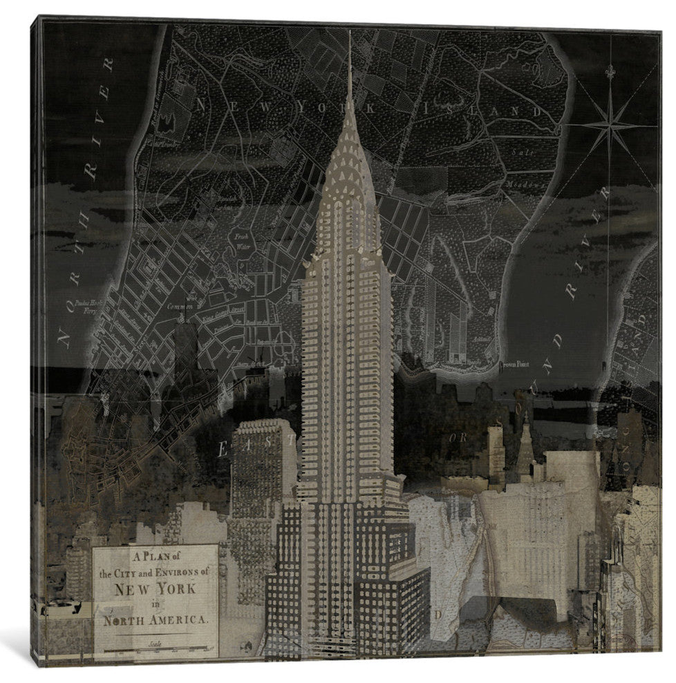 "Vintage New York In Black II" by Dylan Matthews, Canvas Print, 12"x12"